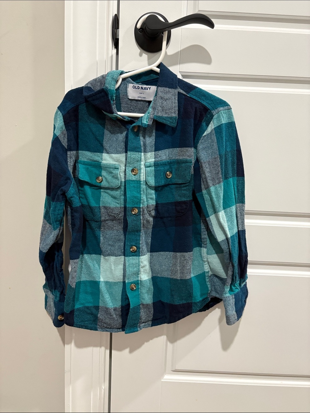 Old Navy Teal & Navy Plaid Flannel Shirt - Picture 1 of 3